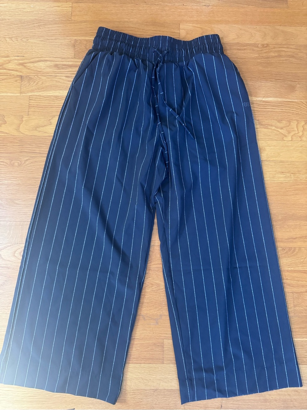 Albion Navy Blue Pinstripe Wide-Leg Drawstring Pants